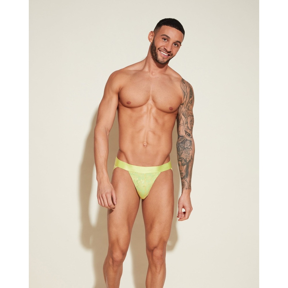 Cosabella Never Say Never Neon Yellow Lace Sports Brief Men's L NWT